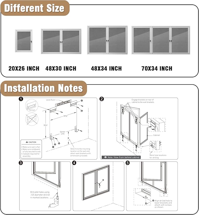 48"x30" Enclosed Bulletin Board, Outdoor Lockable Weather-Resistant Aluminum Cork Noticeboard for School & Office, Silver Frame w/Grey Flet