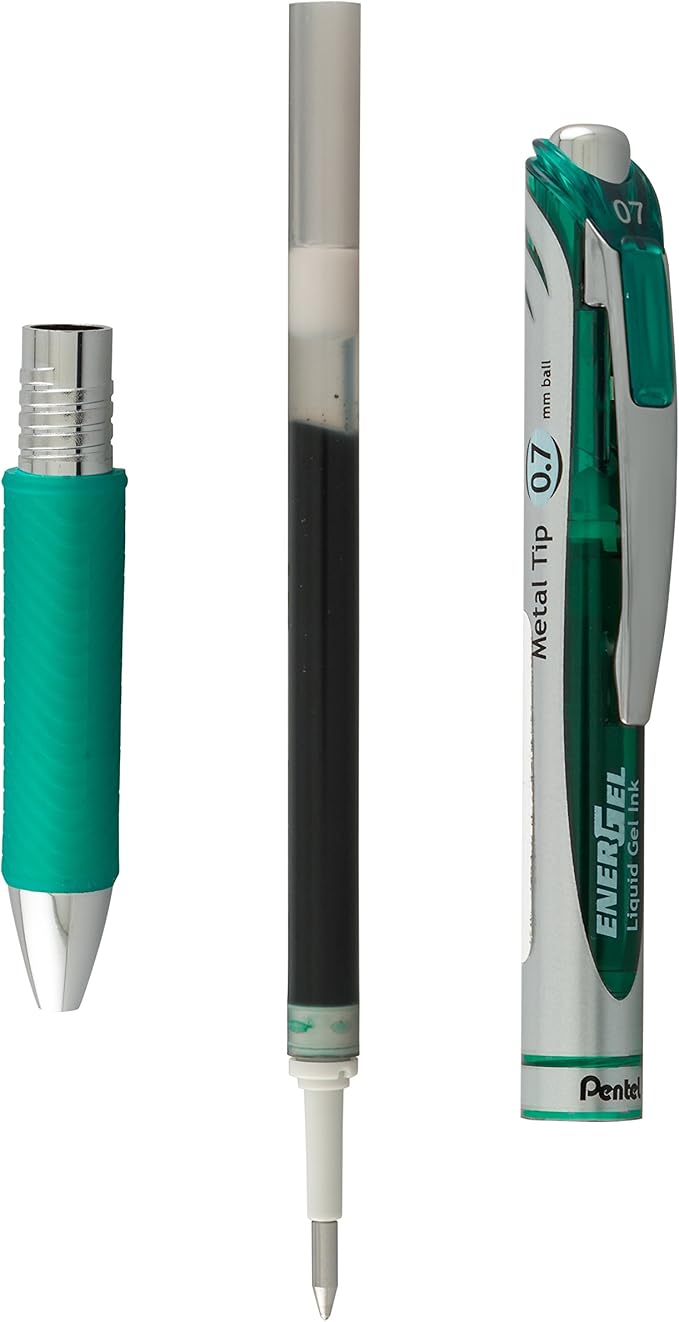 Pentel Refill Ink for BL57/BL77 EnerGel Liquid Gel Pen, 0.7mm, Metal Tip, Green Ink, Box of 12 (LR7-D-12)