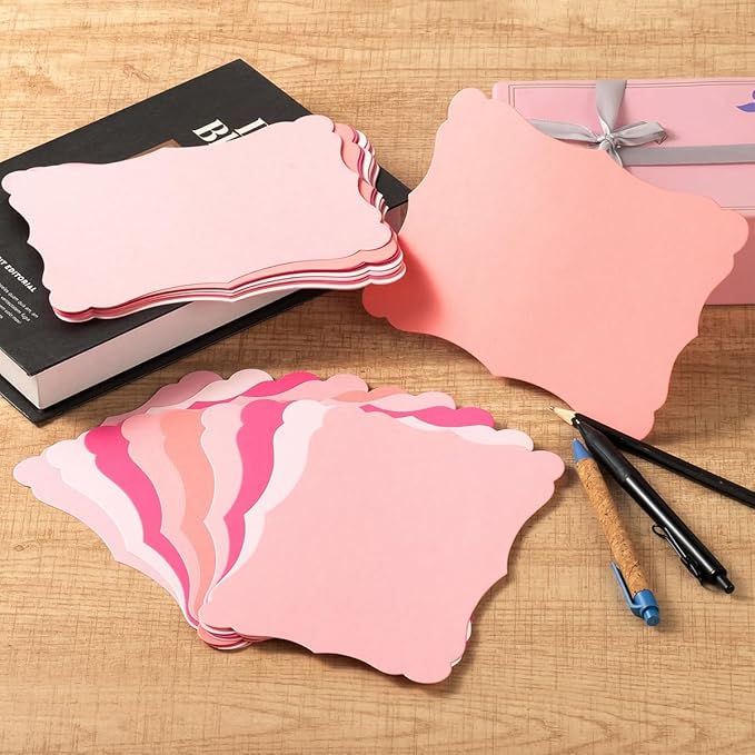 50 Pack Blank Kraft Cards Cardstock Thick Paper Brown Greeting Cards for DIY Gift Card Menus, Baby Shower and Wedding Invitations (Pink, 5 Colors, 5x7IN)