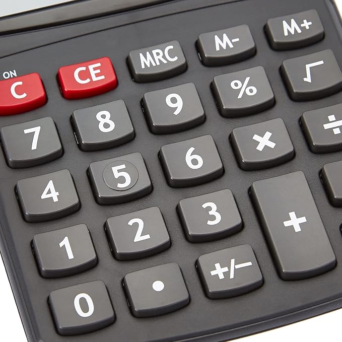 Amazon Basics LCD 8-Digit Desktop Calculator, Portable and Easy to Use, Black, 1-Pack