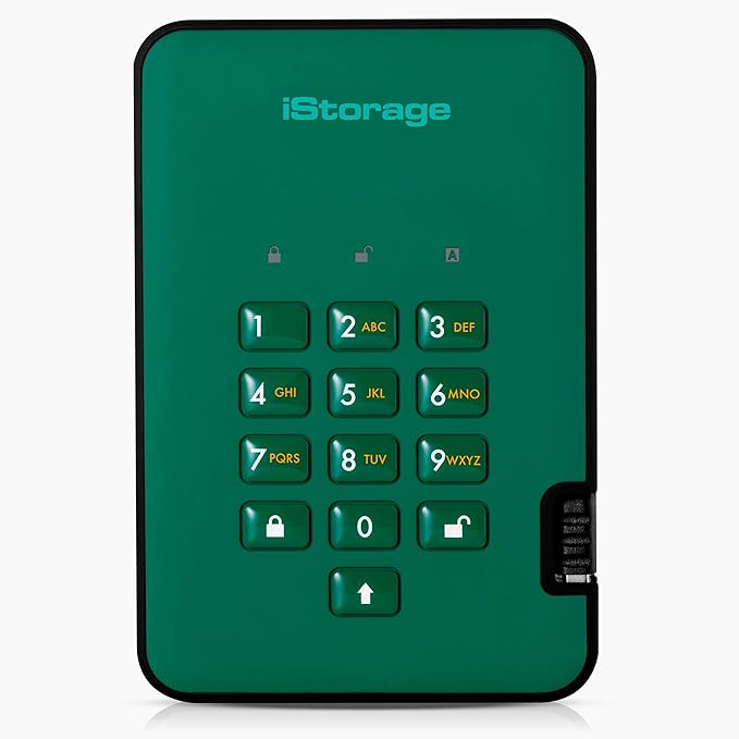 iStorage diskAshur2 HDD 1TB Green | Secure portable hard drive | Password protected | Dust & water resistant | Hardware Encryption