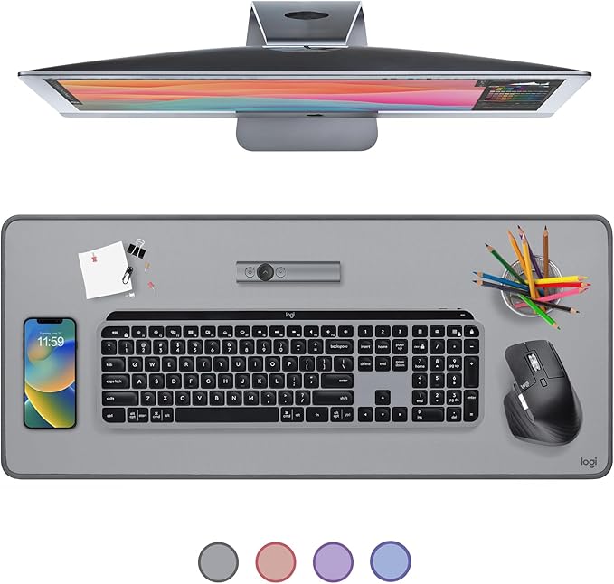 Logitech Desk Mat - Studio Series, Multifunctional Large Desk Pad, Extended Mouse Mat, Office Desk Protector with Anti-slip Base, Spill-resistant Durable Design, in Mid-Grey