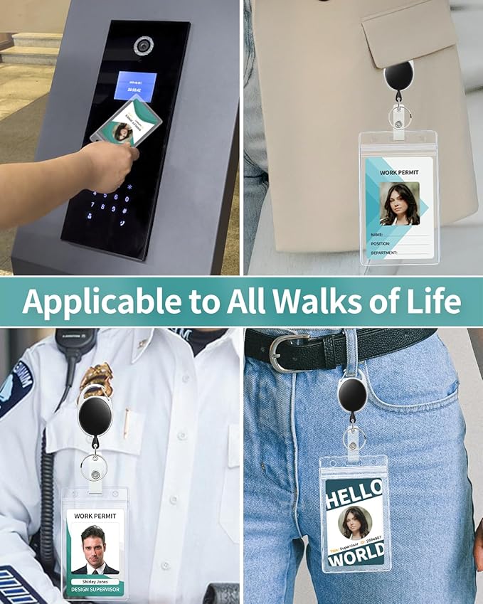 Uniclife 10 Pack Badge Holder Vertical Clear Plastic Case with Retractable Badge Reel Carabiner Clip Soft Waterproof Card Protector for IDs Credit Cards Proximity Cards Driver’s Licenses and Passes
