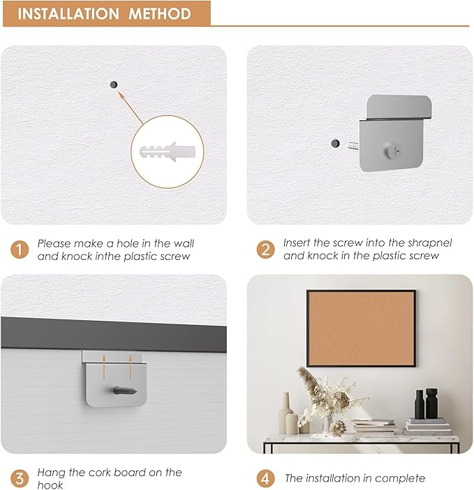 Board2by Cork Board Bulletin Board 24“ x 18”, Black Wood Framed Corkboard, Office Board for Wall Cork, Large Wall Mounted Notice Pin Board with 16 Push Pins for School, Home & Office