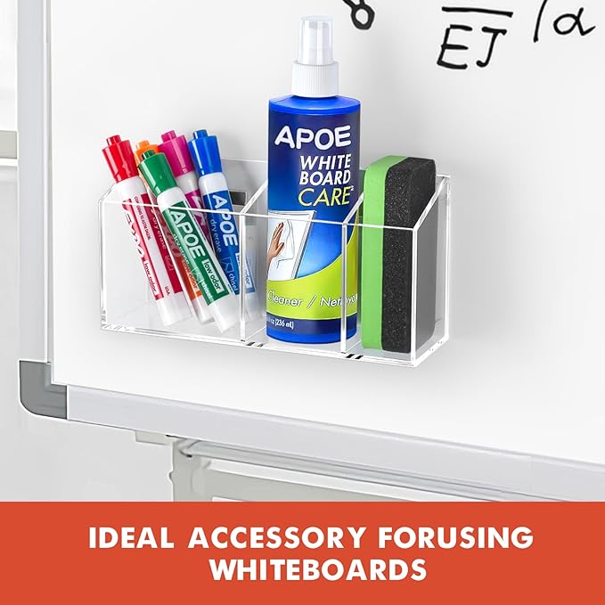 Magnetic Dry Erase Marker Holder, Acrylic Magnet Pen Holder for Whiteboard, Refrigerator, Magnetic Fridge Organizer for Office, Classroom, Whiteboard Maker Holder, Locker Organizer