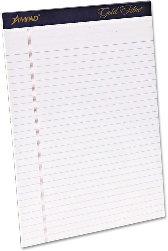 Ampad Gold Fibre Writing Pads, Legal/Wide Rule, Letter Size (8 1/2 in x 11 3/4 in), White, Four 50-Sheet Pads per Pack (20-031)