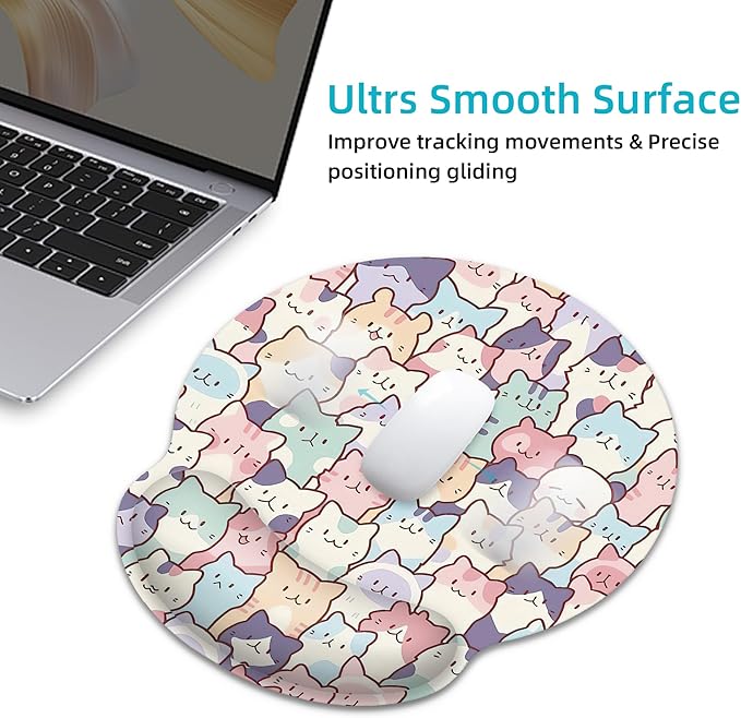 Ergonomic Mouse Pad with Wrist Support,Cute Colorful Cats Mouse Pad with Wrist Rest,Relieve Wrist Pain Mousepad Non-Slip Rubber Base,Mouse Pads for Desk,Computers,Laptop,Office,Home,Accessories