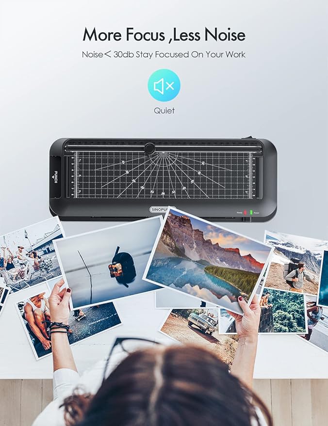 9-Inch Thermal Laminator Machine, 3-in-1 Laminator with Built-in Paper Trimmer, Hole Punch & Corner Rounder, 10 Laminating Pouches, Fast 3-Min Warm-Up, Jam-Free for Home, Office, School