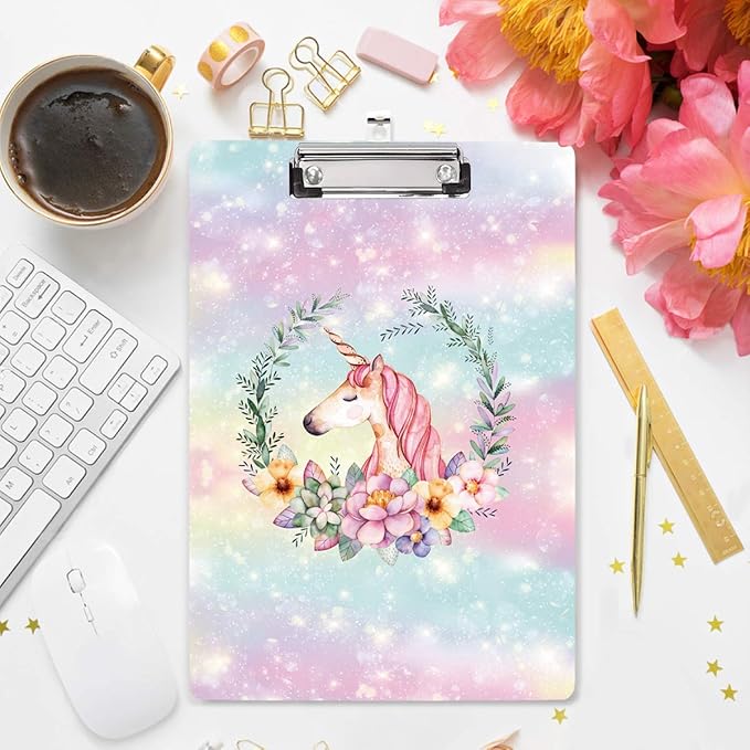 WAVEYU Cute Clipboard Hardboard for Kids Teens, Decorative Pink Clipboard with Low Profile Clip Chic Designed for Students Classroom School and Office Use, Cute(12.5"x9")