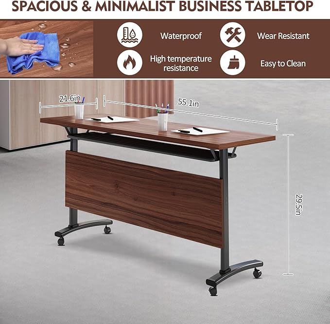 Conference Table,Folding Conference Tables Modern White Conference Room Table with Wheels, 2-10 Persons,for Office, Meeting Room (2, 1619YHT, 55IN)