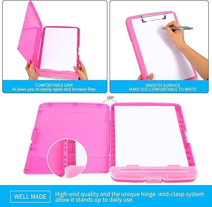 Clipboard with Storage, Large Capacity Nursing Clipboards with Low Profile Clip, Heavy Duty Plastic Storage Clipboard with Pen Holder, Side-Opening, Multifunctional Clipboard Case for Writing