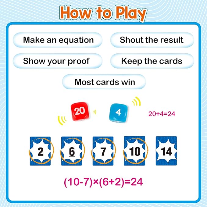 Aizweb Math Games for Kids,Addition, Subtraction, Multiplication, Division Flash Card Educational Learning Games Counting Homeschool Classroom Travel Indoor Outdoor Dice Family Games