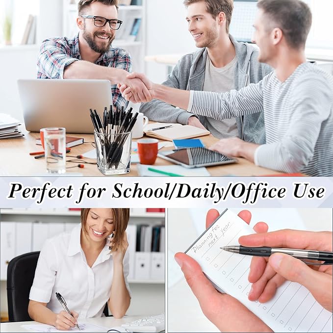 Nuanchu 200 Pcs Retractable Ballpoint Pen Medium Point 1.0mm Black Gel Pens Long Lasting Writing Pens for Office University College School Everyday Use