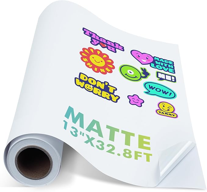 Koala Printable Vinyl Sticker Paper Roll for Inkjet Printers, 13 inch x 32.8 ft White Matte Sticker Paper, Water-Resistant and Durable Sticker Pritner Paper