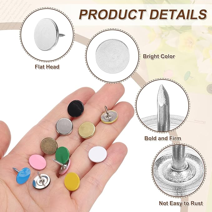 uxcell 100Pcs Upholstery Tacks, 11mmx10mm Flat Head Thumb Tack Decorative Furniture Nails Push Pins for Furniture Sofa Headboards, Silver