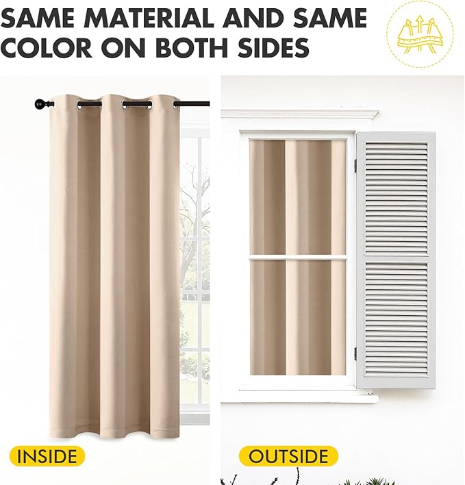 MIULEE Beige Blackout Curtains for Bedroom Living Room 90 Inches Long 2 Panels, Thermal Insulated Room Darkening Drapes Solid Grommet Top Noise Reduction Light Blocking Window Treatments 40x90 Inch