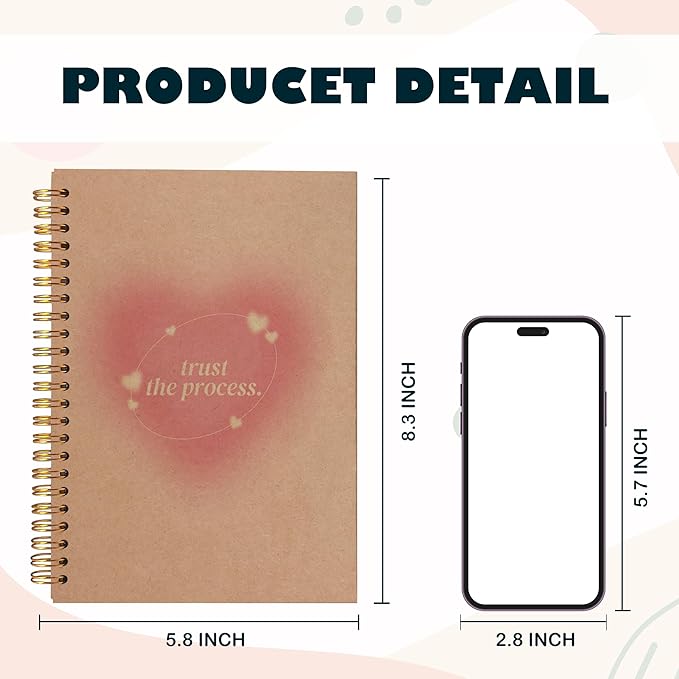 BearCake Aesthetic Notebooks, Trendy Y2K Pink Aura Preppy Notebook Journal, Trust the Process Inspirational Notebooks, Pink Aesthetic Office Supplies, Hardcover Spiral Notebook 5.5x8.3 kraft paper
