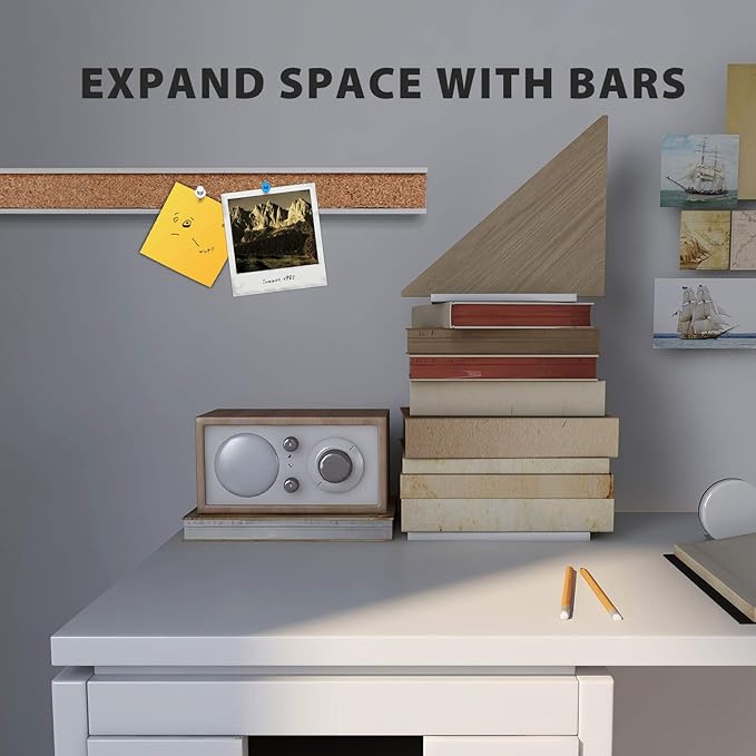 Corksidol Bulletin Bar Strip, Cork Board, Cork Strips, 48" x 1", Classroom, Office, Walls, Cubicle, Aluminum Frame,Include Pins and Adhesive Strip, 1 Pack, (Silver)