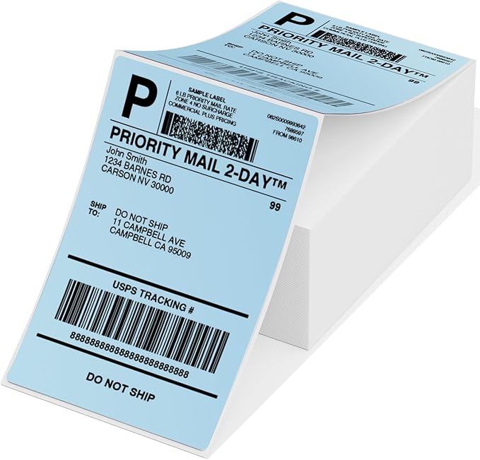 Phomemo 4X6'' Thermal Shipping Label- Pack of 500 4x6 Fan-Fold Label for Shipping Labels, Address, Mail, Product Logo Labels, Commercial Grade, Blue