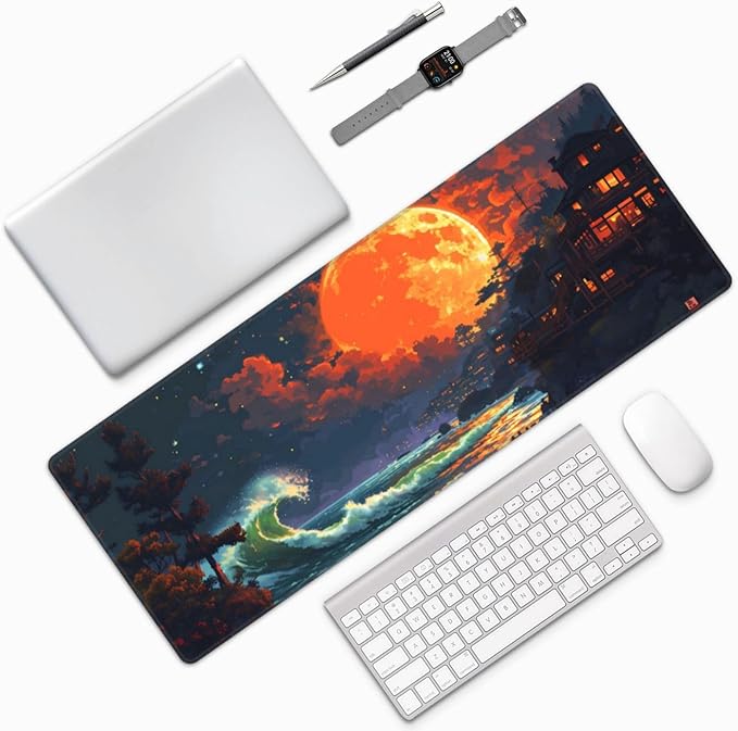 Gaming Mouse Pad Desk Pad,Extended Big Mouse Pad,31.5x11.8 Inch Long Computer Keyboard Mouse Mat Mousepad with 3mm Non-Slip Base and Stitched Edge for Gaming and Office… (Oil Painting)