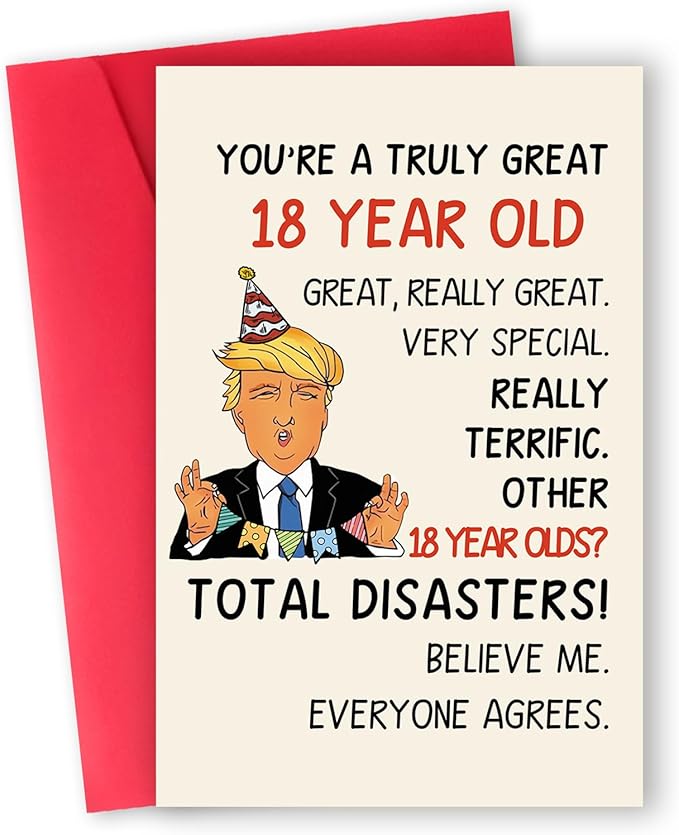 Funny Trump 18th Birthday Card for Son Daughter, Happy Trump 18th Birthday Gifts for Girls Boys, Humorous 18 Bday Decorations for Her Him