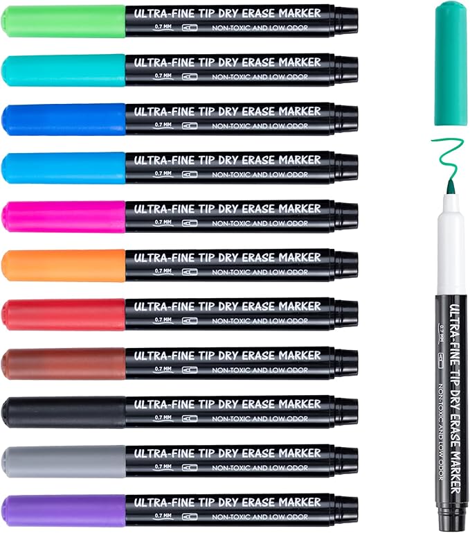 maxtek Dry Erase Markers, 0.7mm Ultra Fine Tip, Low Odor, 12 Count