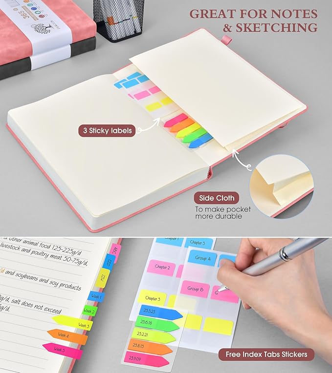 A4 Lined Journal Notebook，365 Page Large Leather Journals for Writing Women Men，Hardcover Notebook with 100Gsm Thick Pages for Travel，Work，School，College Ruled, Daily Diary (8.5" x 11.4")