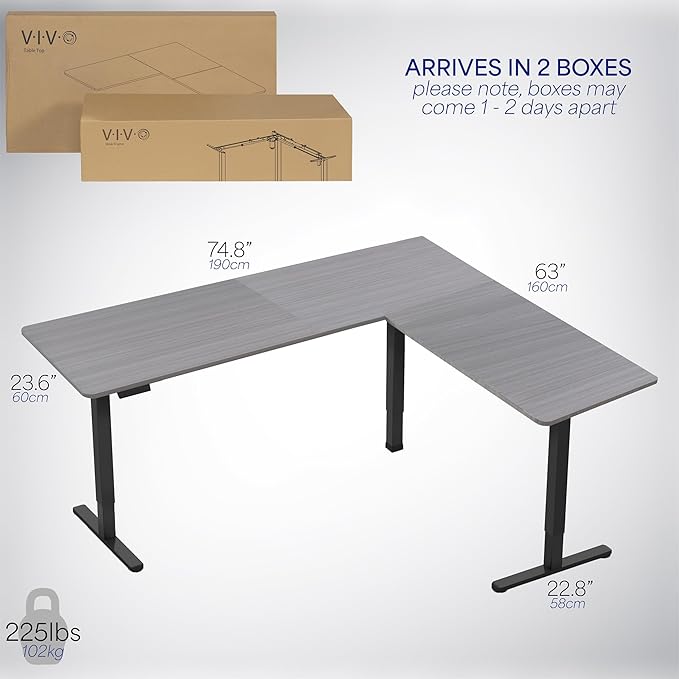 VIVO Electric Corner L-Shaped 75 x 63 in Standing Desk, Memory Height Adjustment, Dark Gray Top Black Frame, DESK-E3CTG-75