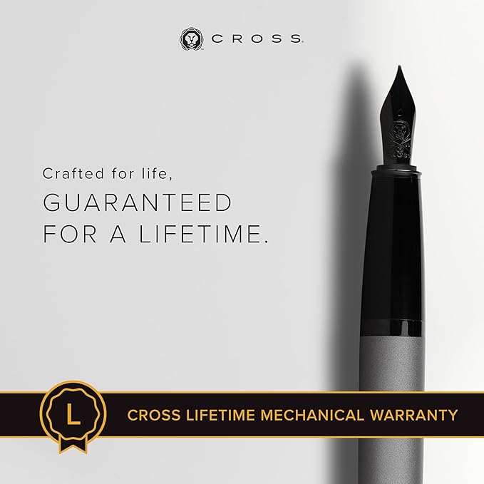 Cross Bailey Refillable Fountain Presented in a Premium Gift Box - Medium Point, Black Ink, Matte Gray