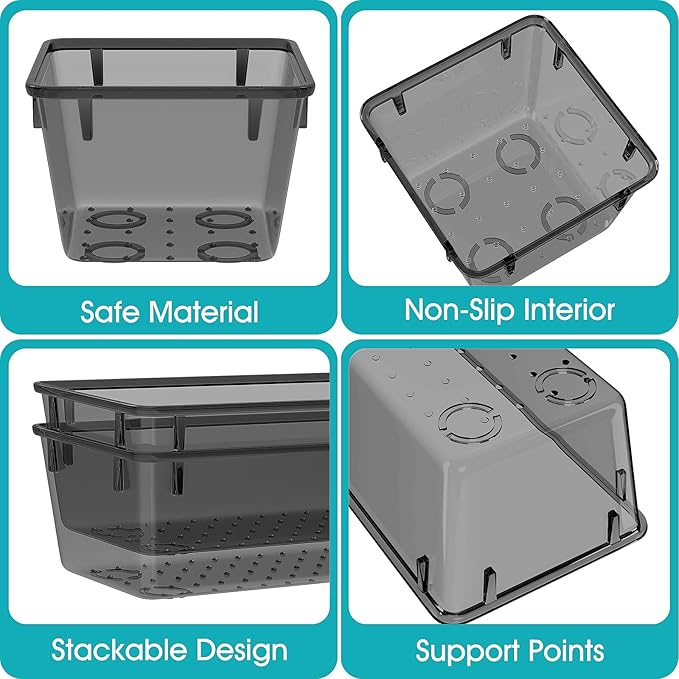 7 PCS Clear Plastic Drawer Organizers Set, 4 Size Desk Drawer Organizer Trays for Makeup, Jewelry, Kitchen Utensils, Gadgets and Office Accessories, Black