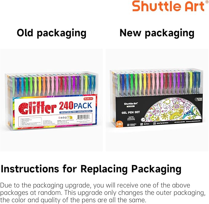 Shuttle Art 240 Pack Glitter Gel Pens, 120 Colors Glitter Gel Pen Set with 120 Refills for Adult Coloring Books Craft Doodling