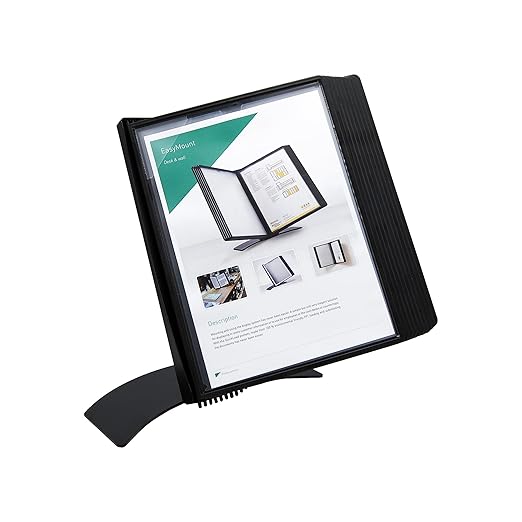 Tarifold DJOIS Desktop Reference & Display System - Durable Metal Base & Polypropylene - Letter-Size - 10 Double-Sided Pockets - 20 Sheet Capacity - Easy-Load - Made in France - Black