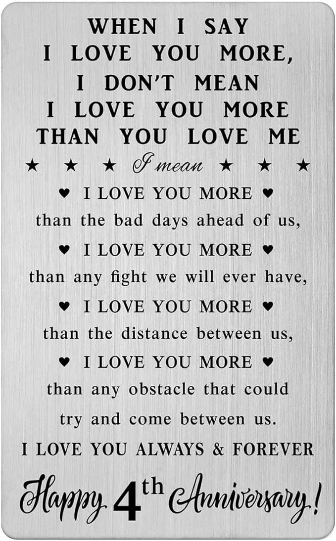 CPLJW 4 Year Anniversary Card for Him Her - 4th 4 yr Wedding Anniversary Wallet Card Presents for Husband Wife