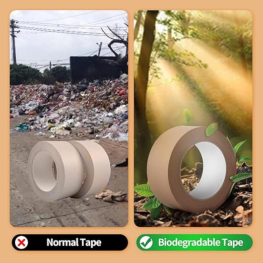 Eco-Friendly Kraft Paper Tape, Biodegradable Kraft Paper Tape, Recyclable Writable Packing Tape, Non-Coated Surface for Masking, Sealing, and Packaging Use, 2inch x 60yards, 36Rolls