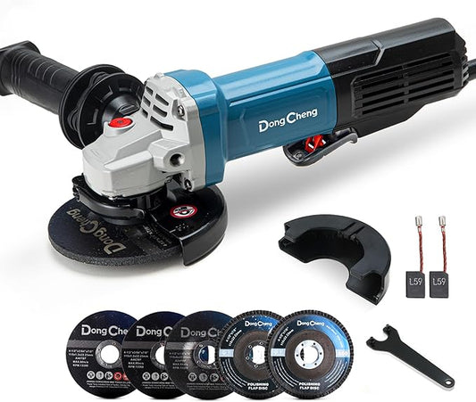 DongCheng 9.2 Amp Power Angle Grinders, 4-1/2 in., 11800RPM, Tool-Free Guard, Electric Metal Grinder Tool, Small Corded Angle Grinder, Paddle Switch, Shockproof Handle for Cutting, Grinding, Polishing