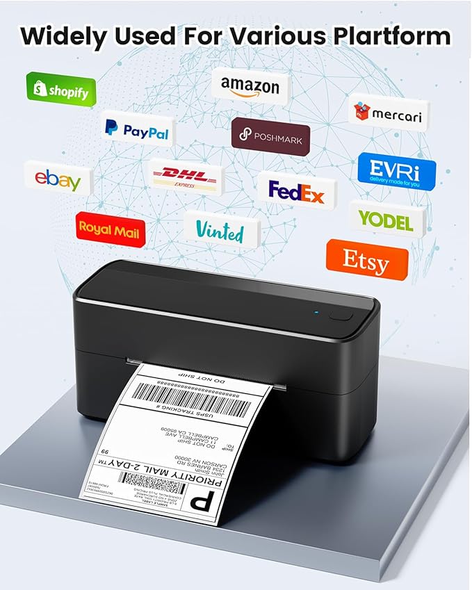 Phomemo Shipping Label Printer, 241BT 4X6 Wireless Thermal Label Printer for Small Business, Labels Printers for Shipping Package, Compatible with iPhone, Android, Amazon, Shopify, UPS, Black