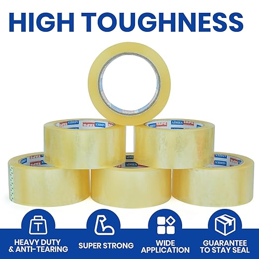 ADHES 36 Rolls Packing Tape with Dispenser Gun, 2.7 Mil Clear Shipping Tape Packaging Tape for Moving, Shipping and Packing, 1.88 Inch x 60 Yards
