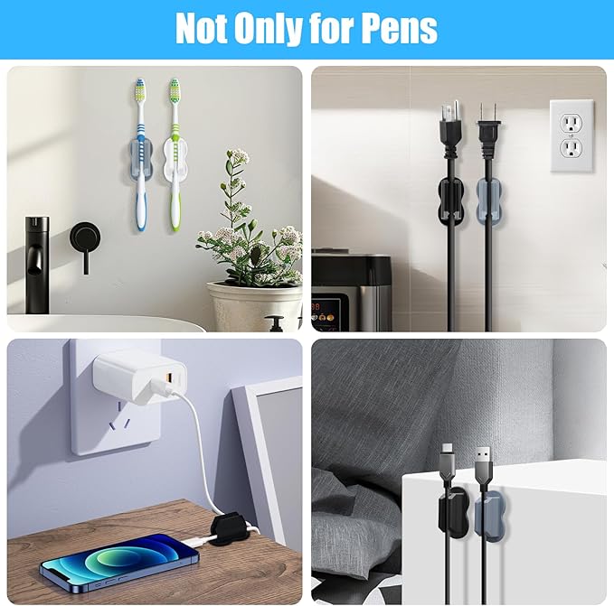 2025 New Pen Holder, 6 Pack Upgraded Adhesive Pencil Holders for Wall & Desk, Marker Holder, Pen Holder for Clipboard, Teacher Supplies for Classroom kids Desk Accessories Clips Holder