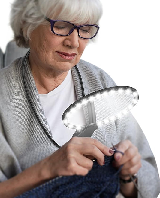 5X Hands Free Magnifying Glass with Light for Close Work,Neck Wear Magnifier for Reading Books,Sewing, Cross Stitch.Low Vision Seniors with Aging Eyes(Black)
