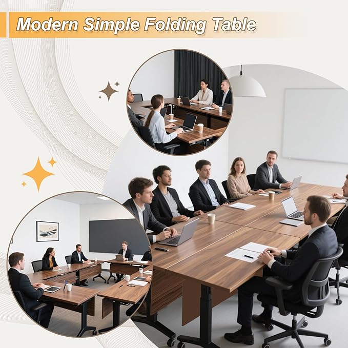 Conference Room Table with Silent Wheels, Mobile Folding Conference Table for 16 Person,Flip Top Office Training Tables with Walnuts Wood Tabletop, for School,Business Meeting Rooms (4 Pack 71in)