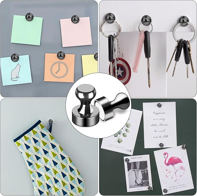 LOVIMAG 50Pcs Fridge Magnets, Black Refrigerator Magnets for Whiteboard, Strong Metal Magnets for Fridge, Whiteboard, Office, Classroom, Map, Kitchen,Magnetic Push Pins, Thumb Tacks Magnets