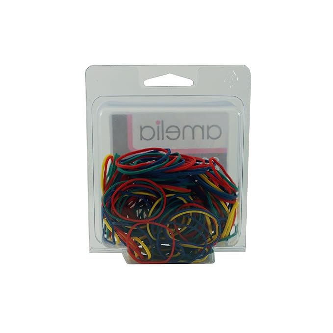 200, Jumbo Size, Rainbow Colors, US Made Rubber Hair Bands for Pony Tails and Braids In A Clamshell. Rainbow Mix Consists of Yellow, Red, Orange Green and Blue Rubber Bands.