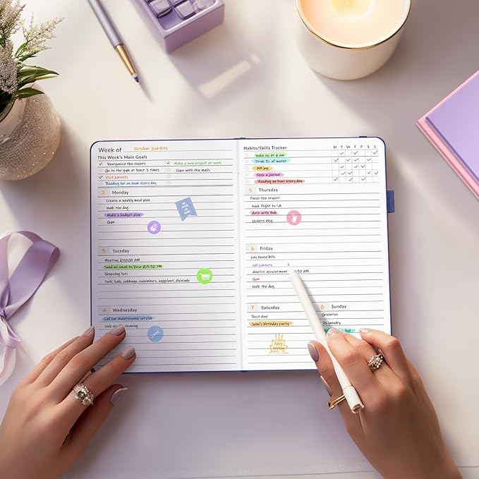 Undated Weekly Planner for 2025, Forvencer Simplified Weekly & Monthly Calendar Planner, Cute Daily Organizer Notebook, Agenda Journal to Track Goals & Tasks, Start Anytime, A5 Size, Dark Green