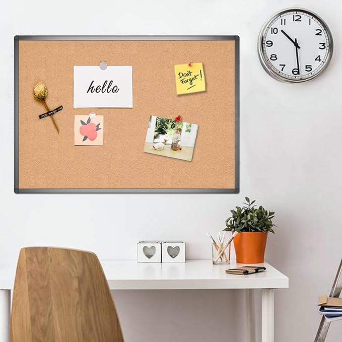 VIZ-PRO Cork Notice Board, 48 X 36 Inches, Cork Bulletin Board with Black Aluminium Frame