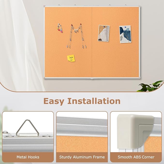 DOLLAR BOSS Foldable Cork Board, 48 x 36 Inch Corkboard, Extra Large Bulletin Board, Portable Double sided Aluminum Frame Wall Mounted Pin Board for Office School Supplies Dorm Decor with 20 Push Pins