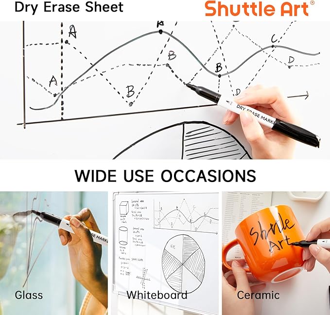 Shuttle Art Dry Erase Markers, 16 Pack Black Whiteboard Markers,Fine Tip Dry Erase Markers for Kids,Perfect for Writing on Whiteboards, Dry-Erase Boards,Mirrors,Calender,School Office Supplies