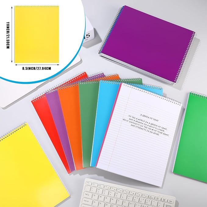 Faccito 12 Pack Top Steno Spiral Notebooks Bulk Top Bound Steno Pads Spiral Book11 x 8-1/2" 100 Sheets College Ruled Paper Notebooks for Office School University Work Supplies (Assorted Colors)