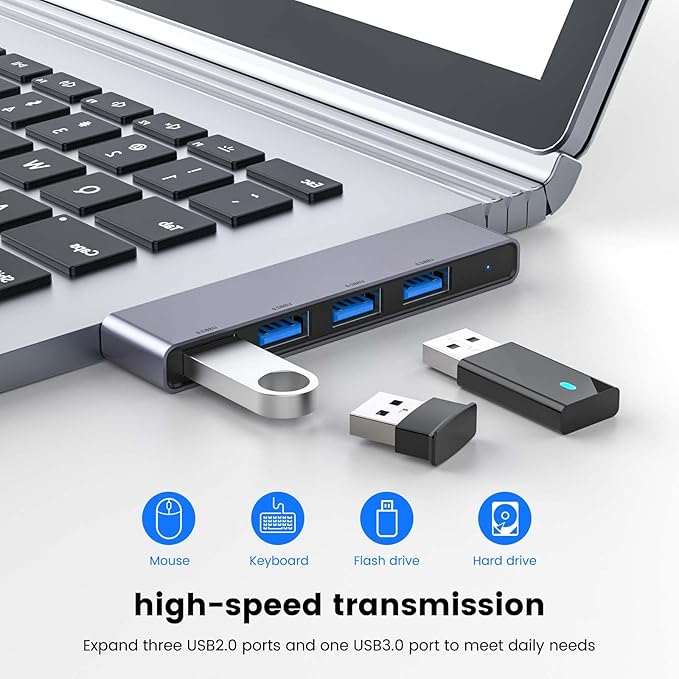 Multi Port USB Hub, Fidioto 4 Port USB Adapter(1 * 3.0 Hub, 3 * 2.0 Hub), USB Hub for Laptop, iMac Pro, MacBook Air, Mac Mini/Pro, Notebook PC, USB Flash Drives and Mobile HDD Etc.