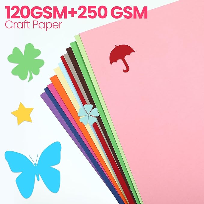 Harloon 500 Sheets Construction Paper Bulk Heavyweight A4 Size Thick Construction Paper Cardstock for DIY Craft Supplies(120 Gsm, 250 Gsm,Multi Colors)