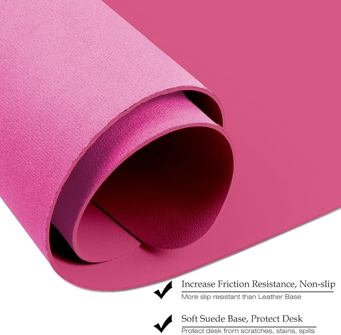 Boutilon Leather Desk Pad 30" x14",Non-Slip Mouse Pad,Office Desk Mat,Waterprooft PU Leather Desk Blotter,Desk Pad Protector,Desk Writing Pad for Home Office Decor (M-Rose Pink)